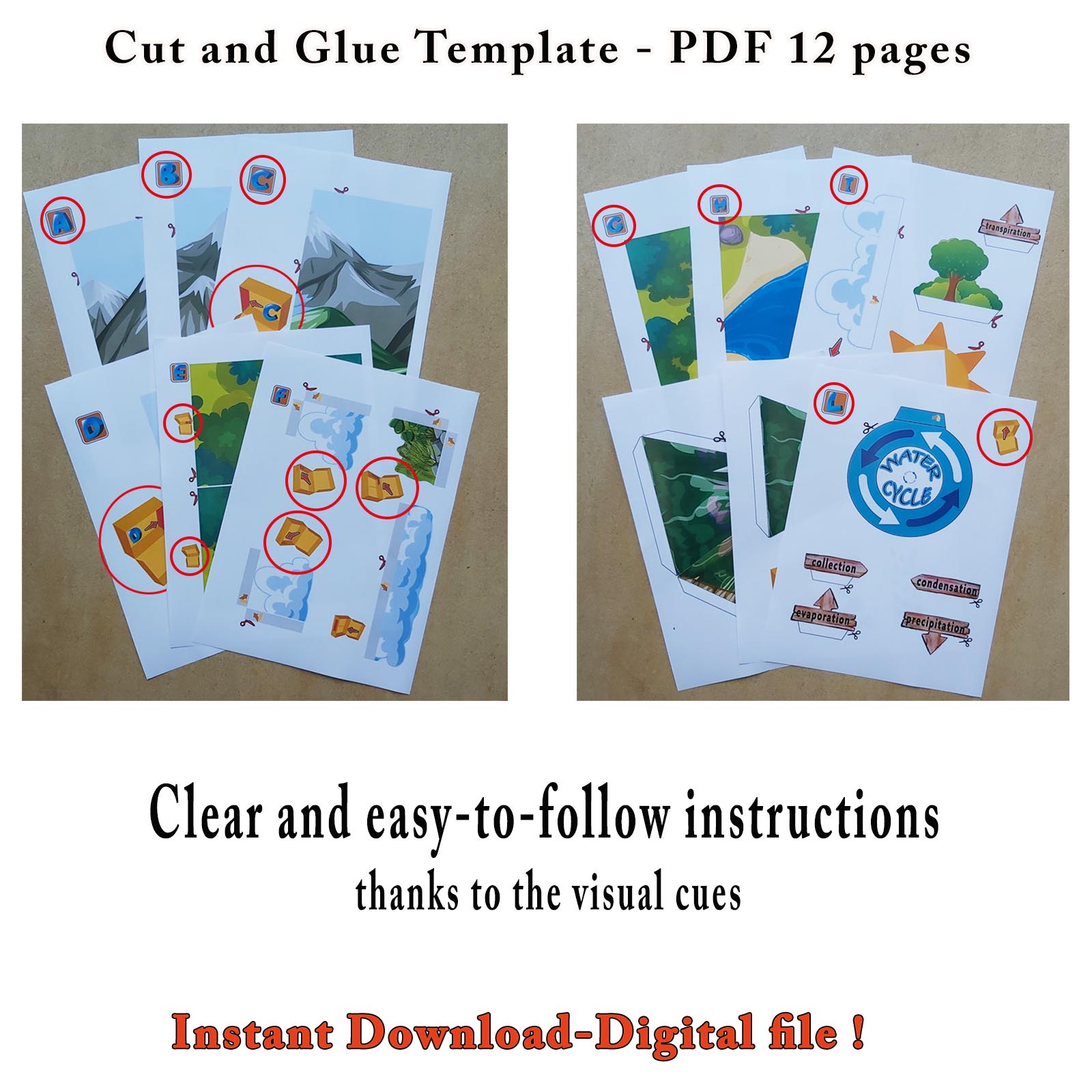 Printable Water Cycle science project PDF with clear cut and glue instructions